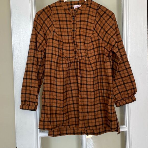 Isabel maternity plaid brown black long sleeve button down shirt size small - Picture 1 of 7